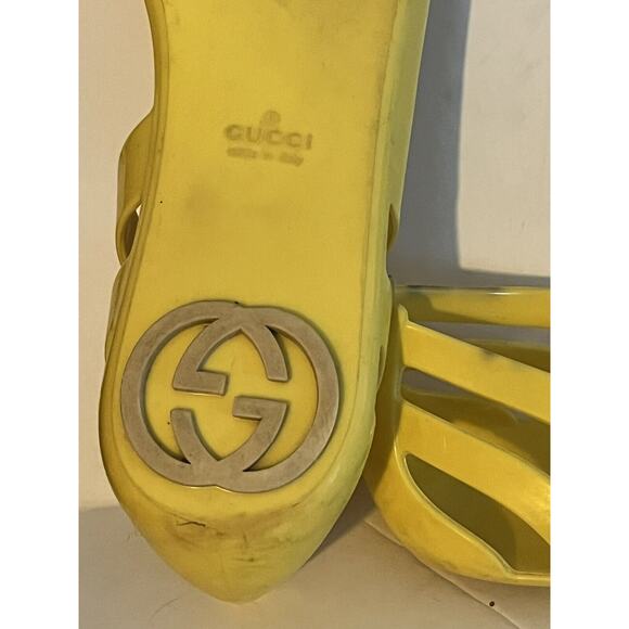 Gucci Marola Rubber Jelly Interlock GG Flat Sandals •Women 39/8.5• Yellow Italy - Picture 10 of 10